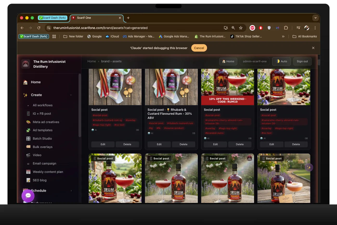 Grid of auto-generated ad creatives with real product photography